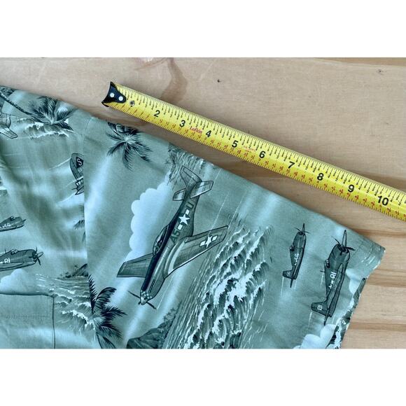 VTG RJC Hawaiian Fighter Shirt Planes USA Bomber WWII Design Mens Green‎ SIZE 2X - Picture 7 of 7
